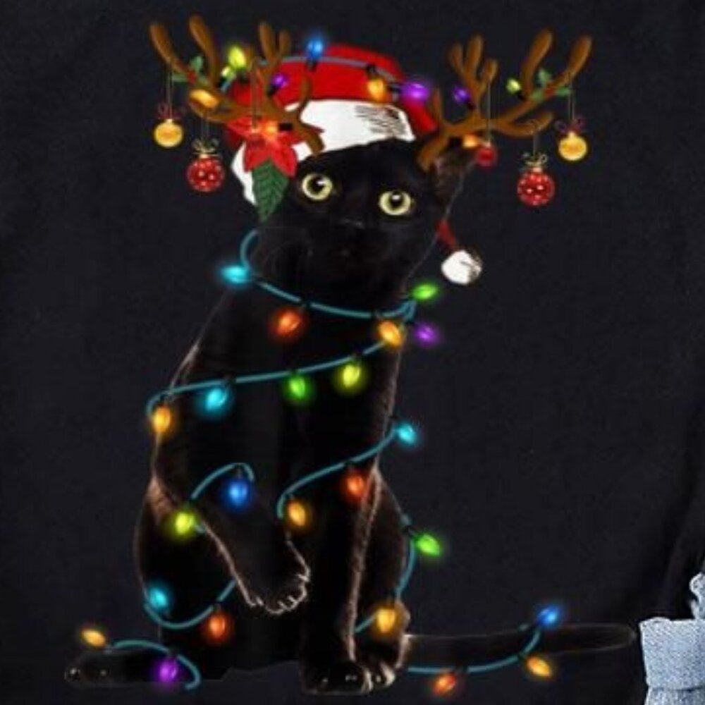 Cat Christmas Light Funny Cat Lover Christmas Shirt - Picture 2 of 4